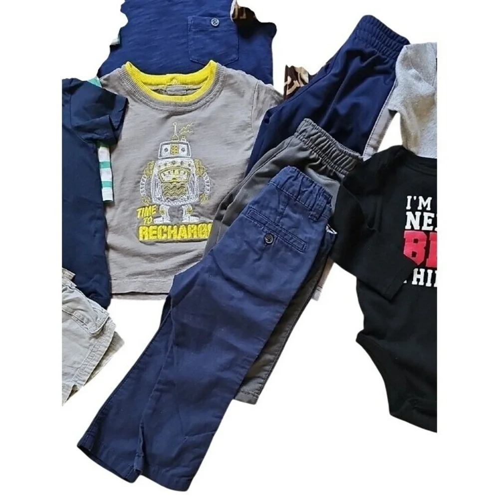 Baby Boy 12-18 Months Clothes Bundle Carters Gerber Plaid Robot Monkey 12pc Lot